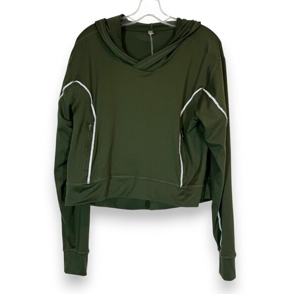 Free People Hoodie Sweatshirt Green Crop Pullover Small - Picture 1 of 9